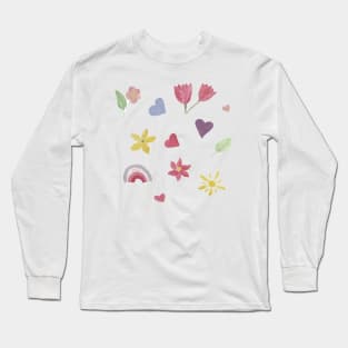 Watercolor cute flowers happy positivie stickers set Long Sleeve T-Shirt